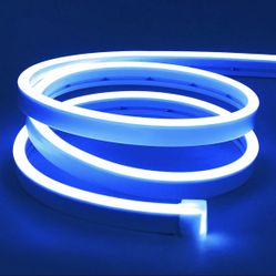 Lamomo LED Neon Lights, 16.4ft Blue LED Strip Light, 12V 0.39in/Cut Silicone Waterproof Neon Rope Light, DIY Neon Sign for Bedroom Indoor Outdoor Deco
