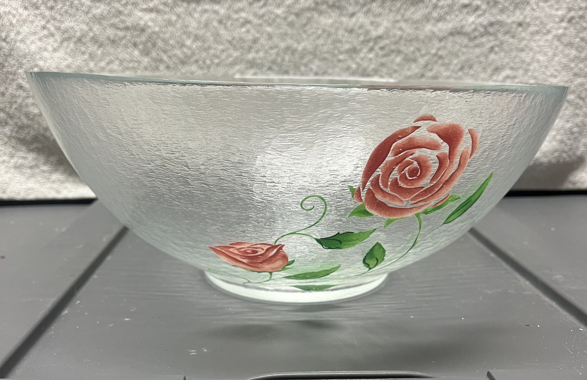 Clear Rose Glass Serving Bowl