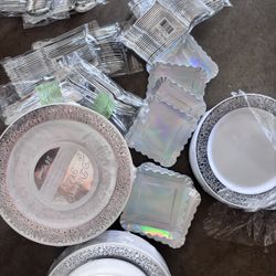 Assorted Plates And Utensils Party Set