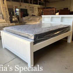 Queen White Bookcase Bed And Mattress 