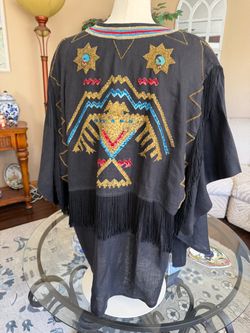 Vintage Southwestern Thunderbird Fringe Tunic | Hand Beaded Statement Top