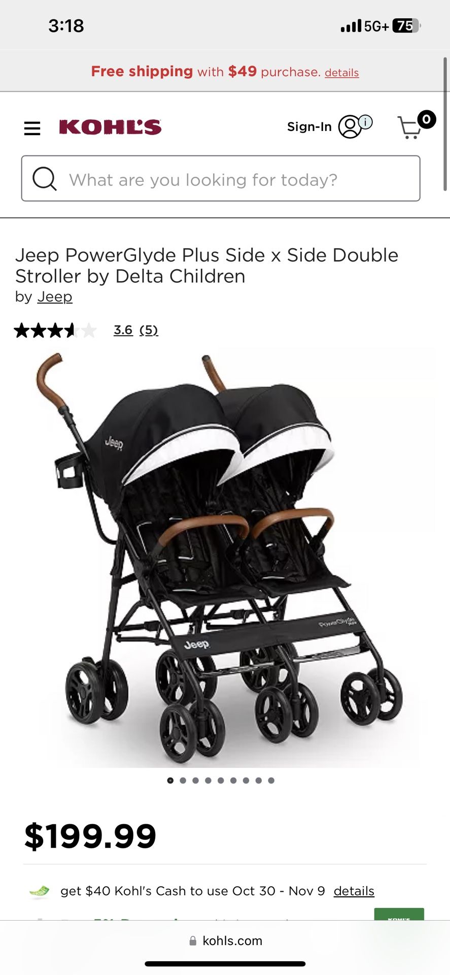 Jeep PowerGlyde Plus Side x Side Double Stroller by Delta Children by Jeep