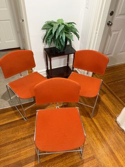 Vintage Mid Century Steelcase Max-Stacker Orange Chairs (Set of 10 + Original Dolly)