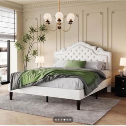 Full Size Bed Frame/Velvet Upholstered/Diamond Button Tufted W-12