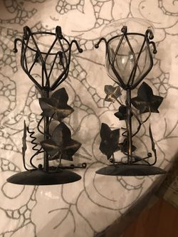 Pier One (2) Brushed Gold Leaf Metal Goblet Votive Candle Holders