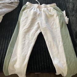 cream and olive green stack sweatpants 