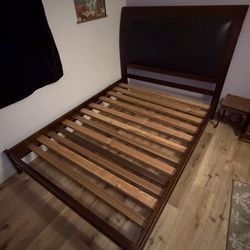 Hardwood and Upholstered Leather Queen Bedframe + FREE Memory Foam Mattress