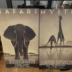 "Vintage-Style Travel Art Prints - $40 each or BOTH for $70! - Safari Serengeti" & "Mystic South Africa"