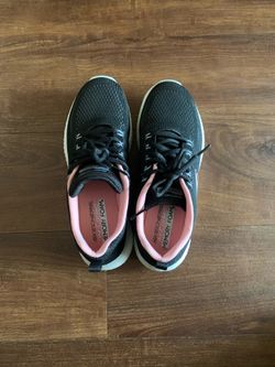 Sketchers Air-Cooled Lite Memory Foam In Black Pink & White Sole Size 7.5 EUR 37.5