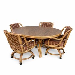 Vintage Rattan Dining Table And Chairs With Leaf