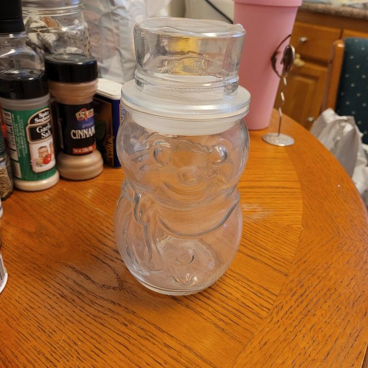 Glass Snowman Candy Jar