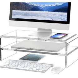 Clear Acrylic Monitor Stand Riser 2 Tier, 5.12 Inches High   (M)