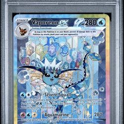 2025 Pokémon Scarlet & Violet: Prismatic Evolutions Vaporeon ex Special Illustration Rare (SIR) #149, professionally graded as a PSA 9,