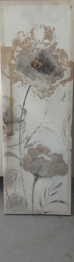 Neutral Gray & Beige Floral Canvas Wall Art - Vertical Botanical Decor
