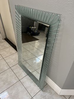 Murano Style Rectangular Undulating Molded Glass Frame Wall Mirror