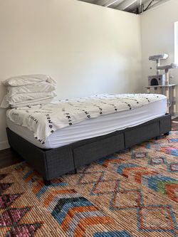 Gray Queen Bed Frame with Storage Drawers