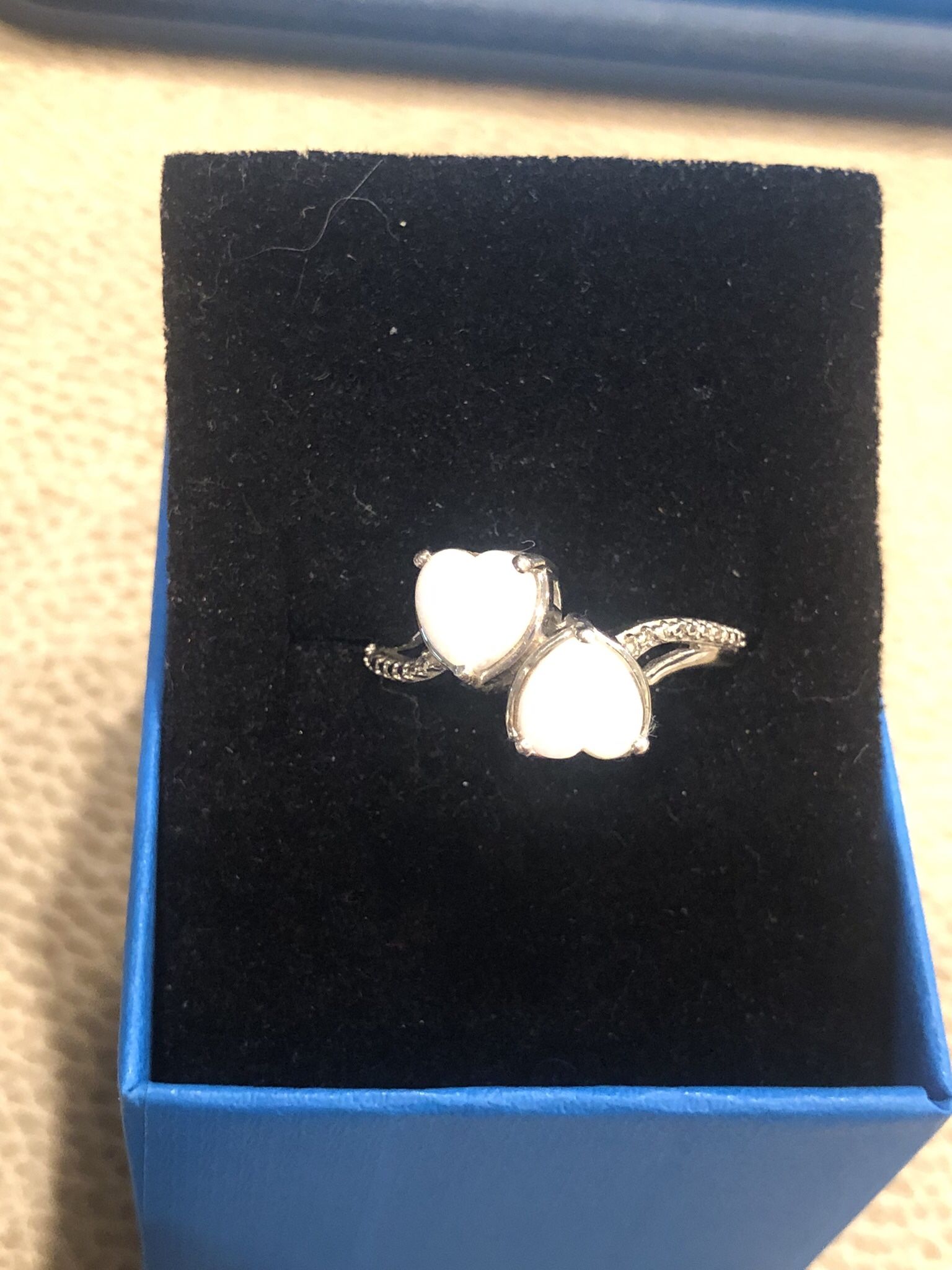 Natural Australian Opal Double Hearts Bypass Ring