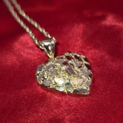 10k Gold Roop Chain & Heart Pendant 