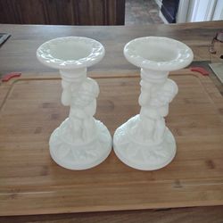 Candlestick Holders Milk Glass