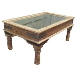 Heirloom Antique Vintage Rustic Shadowbox Solid Wood Wrought Iron End Side Table