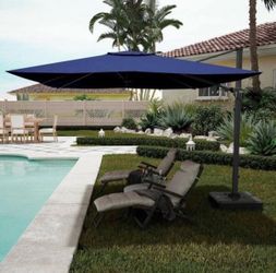 11 ft. Square Cantilever Patio Umbrella in Navy Blue(with Base) $269.99