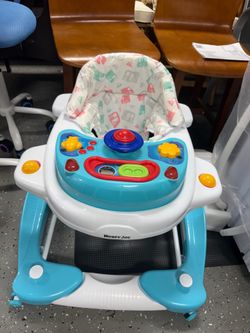 HONEY JOY Baby Walker, 6-in-1 Foldable Baby Walker and Bouncer Combo, Infant Activity Walker with Wheels, Adjustable Heights, Rocker, Music, Lights, W