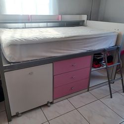 Kid Low Twin Bed  white/pink/light grey