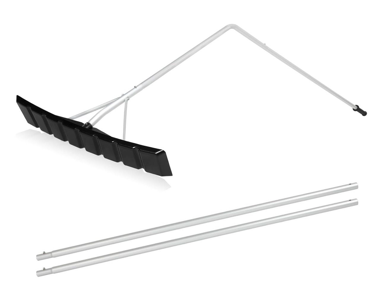 Flat Roof Snow Rake, 4.8-16FT Aluminum Detachable Angled Snow Roof Rake for Trucks, Travel Trailers, Motorhome, RV's Flat Rooftops, 24" Plastic Blade