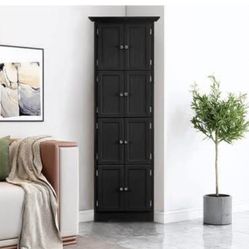 NEW ASSEMBLED Tall Corner Storage Cabinet with Doors and 4 Shelves, Freestanding Triangle Cabinet