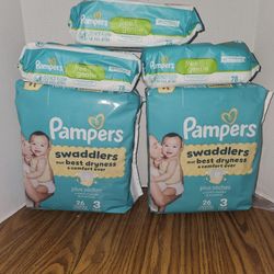 PAMPERS SIZE 3 AND WIPES 