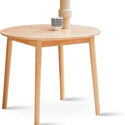 Livinia Aslan 28" Round Wooden Dining Table/Mid Century Modern Malaysian Oak Kitchen Table (Natural-Oak)