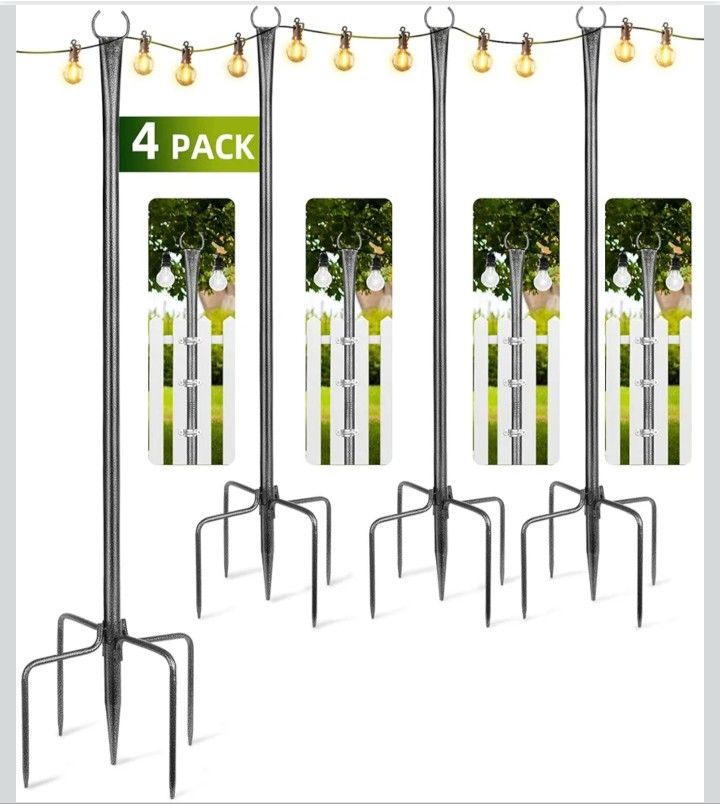 4 Pack 10ft Outdoor String Light Poles for Outside and Deck Ideal for Patio, Garden, Yard,
