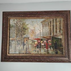 Paris Street Market Scene Oil Painting 