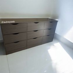 Wide 9-Drawer Dresser Dark Gray