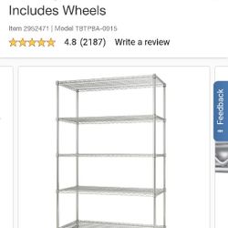 TRINITY EcoStorage 5-tier Wire Shelving Rack 48" x 24" x 72" NSF, Includes Wheels