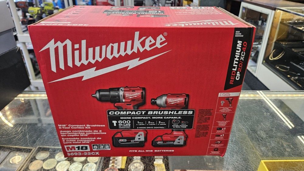 Milwaukee 3693-22CX M18 Brushless Compact Hammer drill/Impact Combo Kit Brand New!!