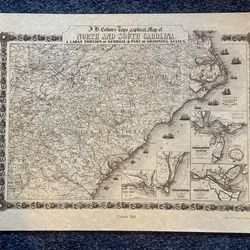 Vintage Map Reproduction of North and South Carolina