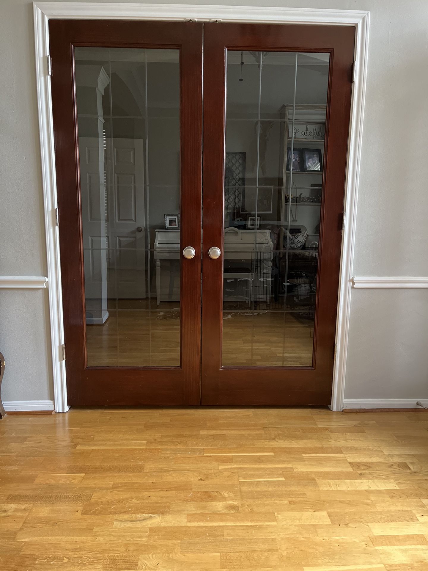 5068 Double Prehung Mahogany French Doors With Etched Glass