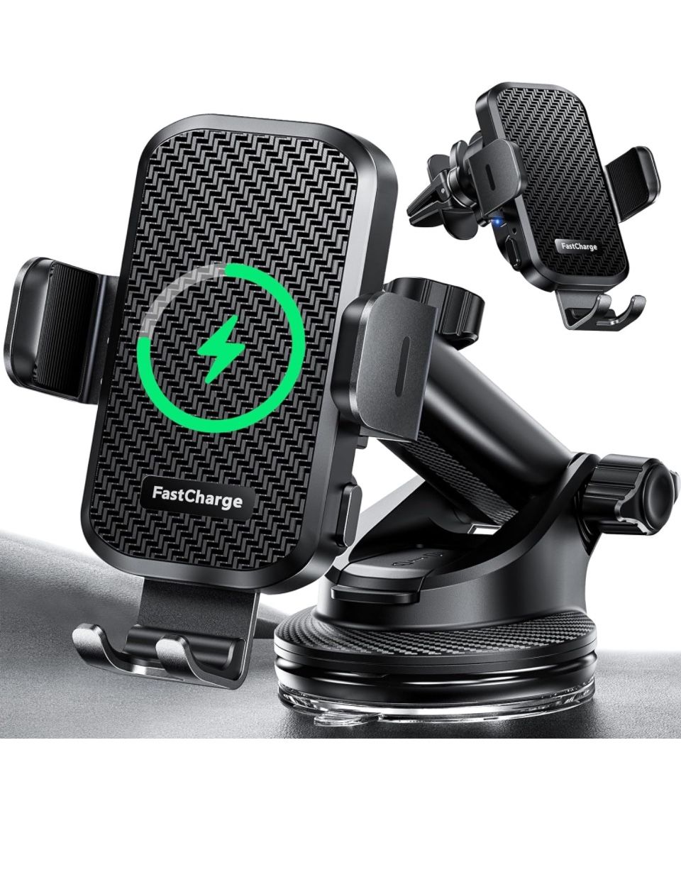 Wireless Car Charger with Phone Holder Mount, 15W Fast Charging Auto Clamping Phone Holders for You Car Windshield Dashboard Air Vent Accessories for 