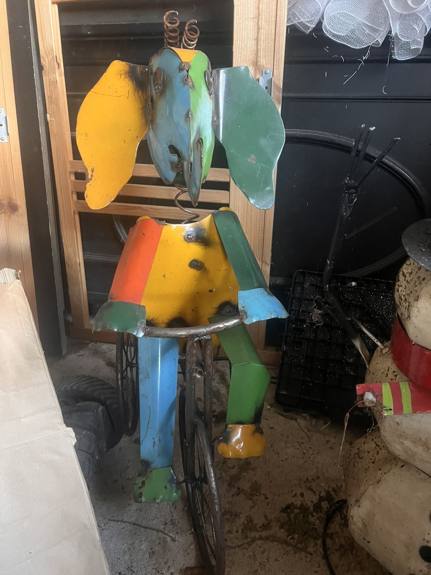 Vintage Metal Elephant Riding Bike