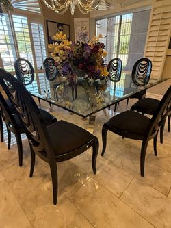7 ft Thick Glass Square Dining Table