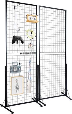2 Packs Wire Gridwall Display Racks Tower with T-Base, Floorstanding Double Side Gridwall Panels, Retail Display with Extra Clips and Hooks for Art Cr