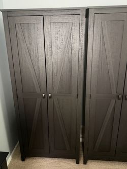 Dark Gray Wood Wardrobe Armoire with Barn Door Design