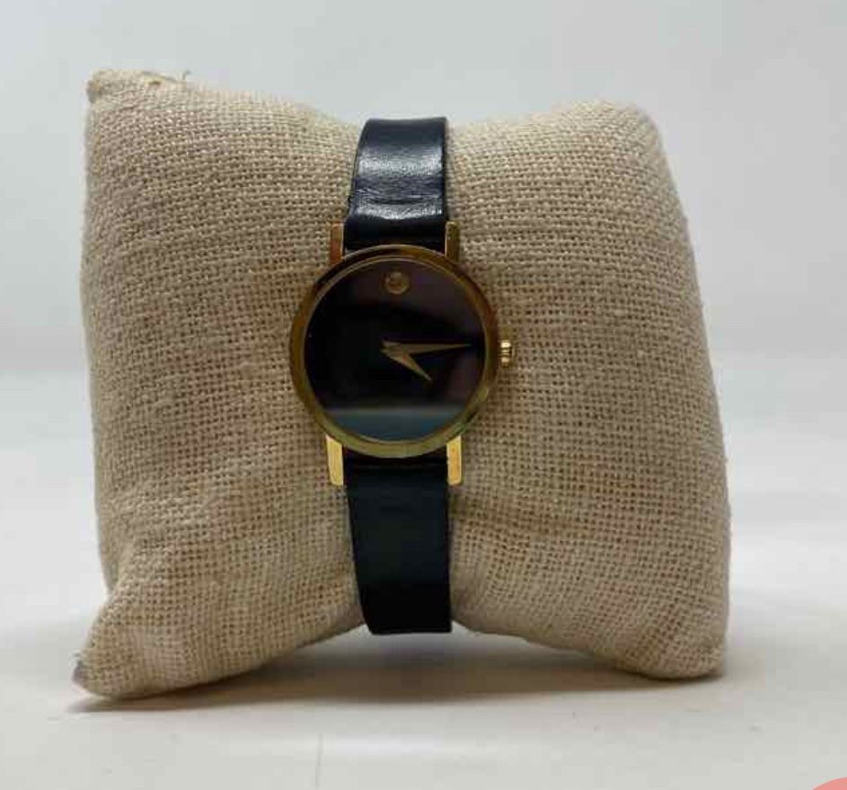 🖤💛Luxury Gorgeous Gold Movado Museum Women’s Black Leather SWISS💛🖤