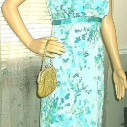 Juniors Wrapper Size 5 Floral Sundress Sleeveless Shades of Blues Fully Lined