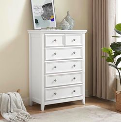 6 Drawer Dresser, 44 inch Tall Farmhouse Dresser Nightstand Chest of Drawer, Wooden Storage Cabinet Storage Chest of Drawers for Living Room, Hallway,