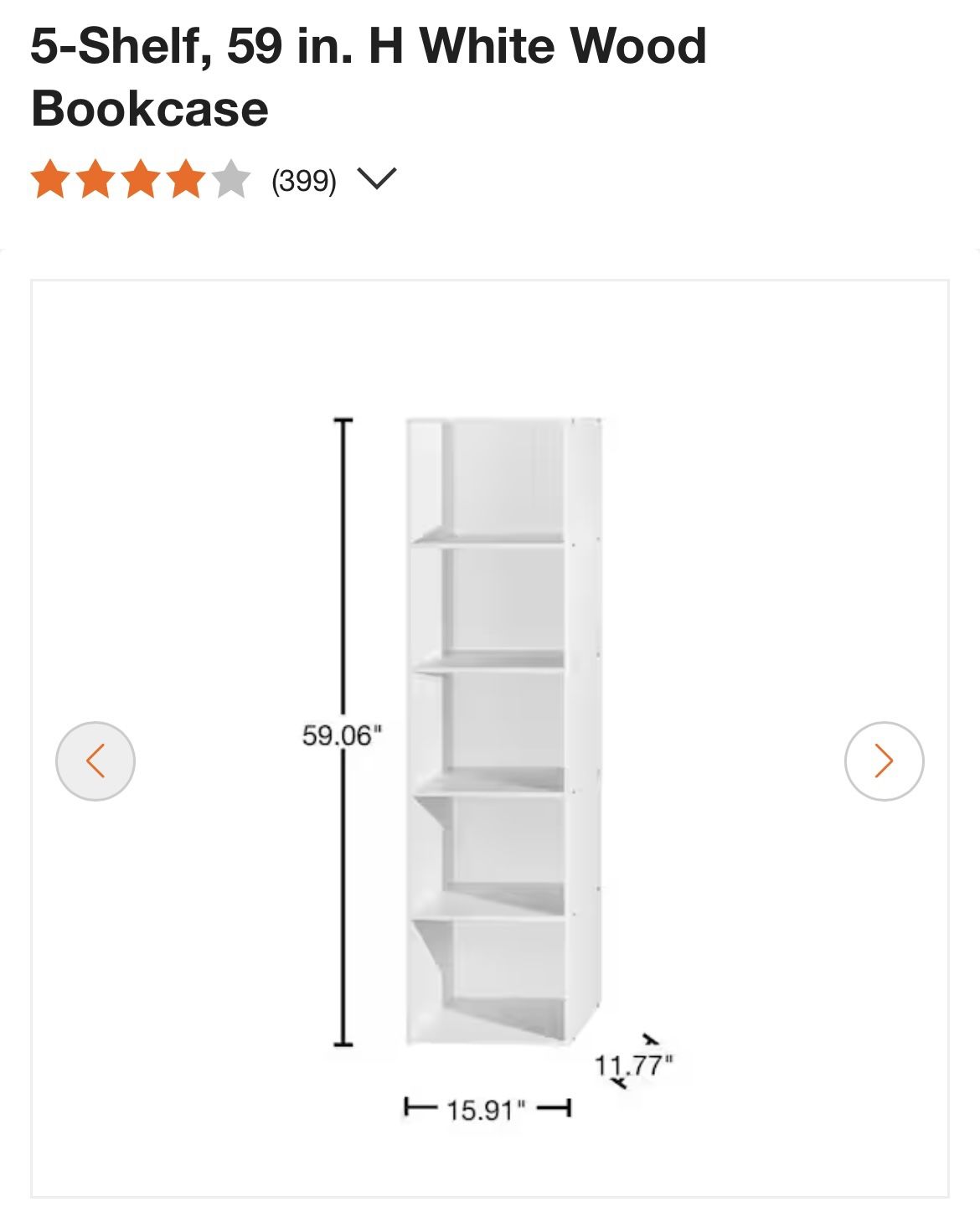 HODEDAH 5-Shelf, 59 in. H White Wood Bookcase