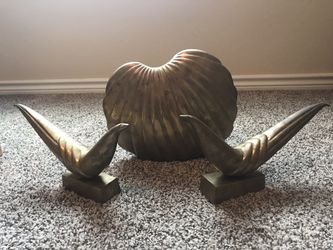 Solid brass vintage bookends and vase