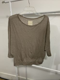 Chaser 100% Linen Dolman Sleeve Top Small Boho Raw Stitching Slub Knit Grey