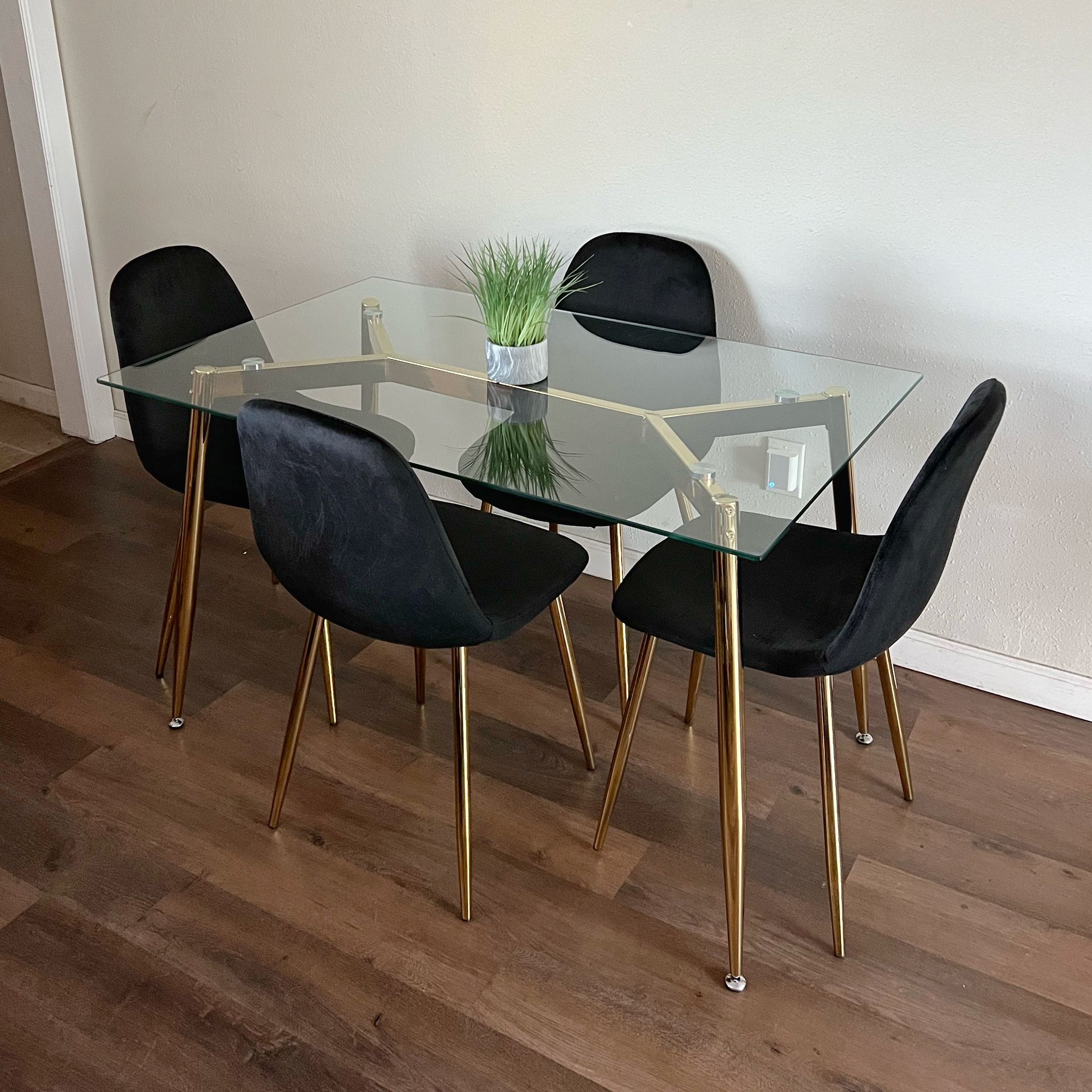 Gold Glass Rectangular Dining Set For 4 People